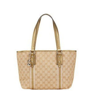 Gucci GG Canvas Handbag Tote Bag Beige Leather